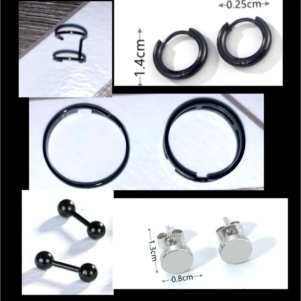 Stainless Men’s Steel Earrings and rings NWOT
